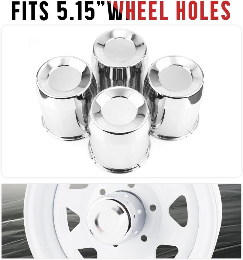 RTRHINOTUNING 4PCS 5.15" 130mm Push Through Center Caps Wheel Hub Caps for 5.15in Truck Trailer Wheel Center Holes 6.46" Height Chrome - Image 4